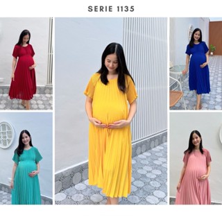( สายผูก + ซับใน + ให้นม ) ชุดเดรสคลุมท้องผ้าอัดพรีท BB1135
