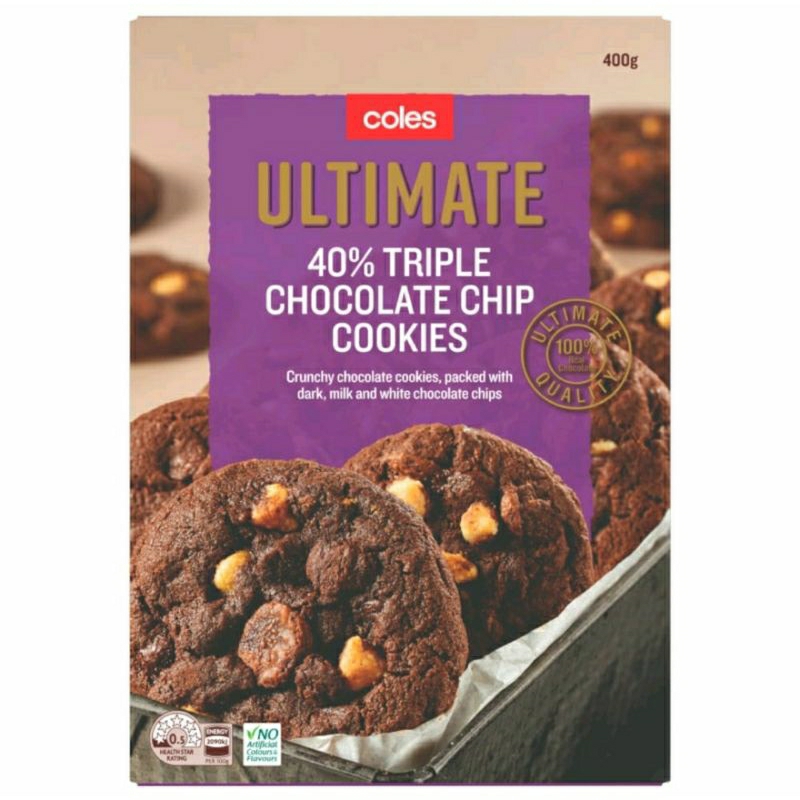 โคลส์ อัลติเมล คุกกี้ช็อกโกแลตชิพเข้มข้น 40% Coles Ultimate Tripple Chocolate Chip Cookies 400g