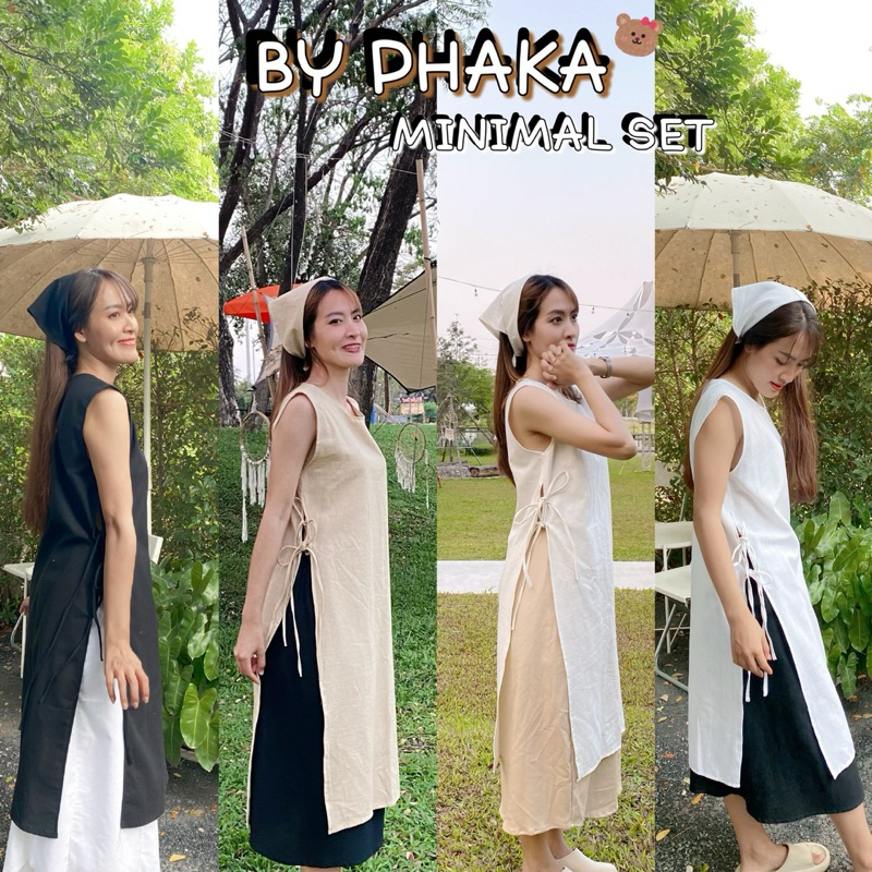 BY PHAKA.พร้อมส่ง เสื้อแขนกุดผูกเชือกด้านข้างตัวยาว(เอี้ยม) พร้อมผ้าโพกผม