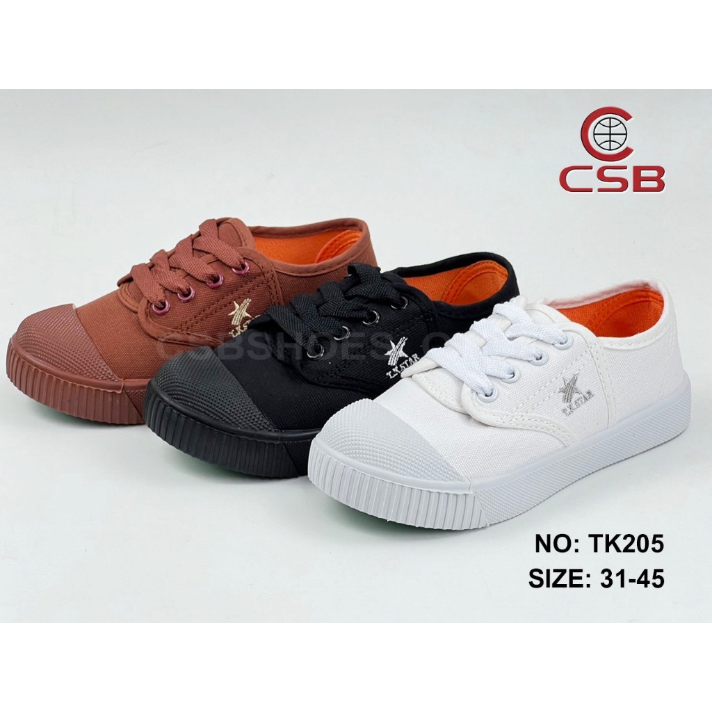 CSB รองเท้าผ้าใบนักเรียน TK205 สีขาว น้ำตาล ดำ มีไซส์เด็กและผู้ใหญ่ 31-45#