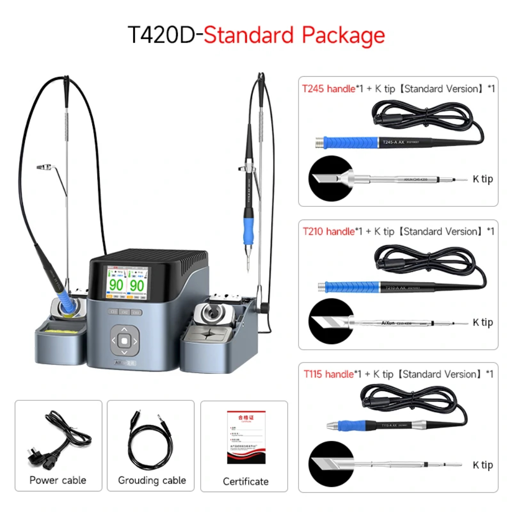 Aixun T420D 200W เครื่องหัวแร้ง Dual Channel Soldering Station with T245/T210/T115 Handles for Elect