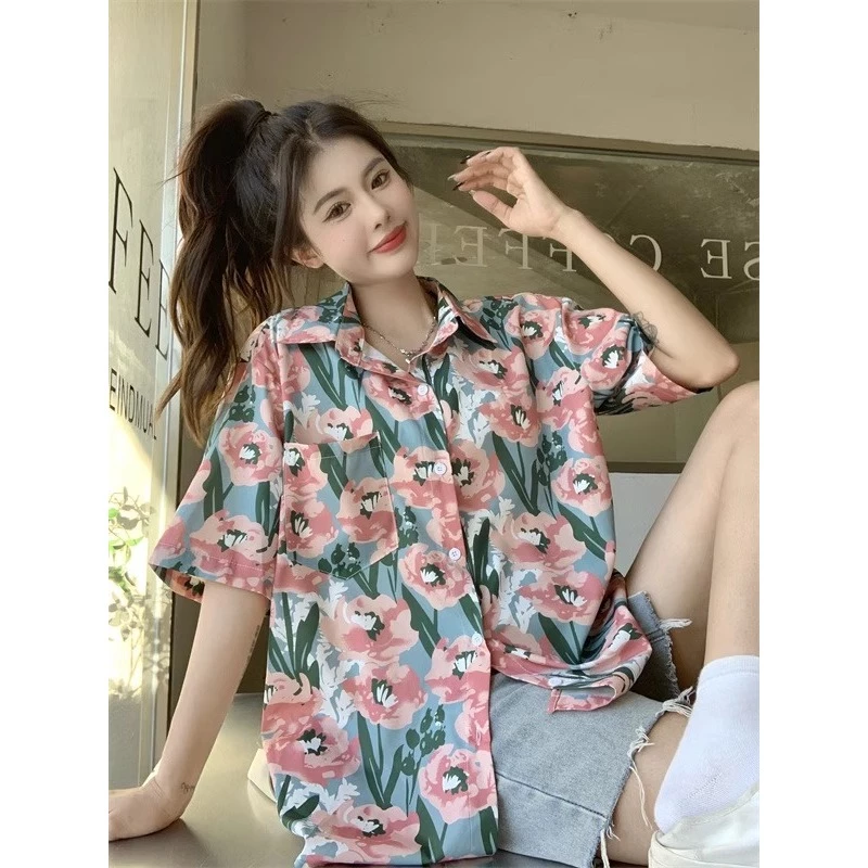 mimi&diid เสื้อเชิ้ตฮาวายผู้หญิง ลายดอกไม้ แขนสั้น W259 thumbnail 5
