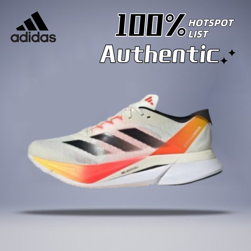 adidas Adizero Boston 12 รองเท้าวิ่งหุ้มข้อต่ำดูดซับแรงกระแทกลื่นทนต่อการสึกหรอผู้ชายสีขาว