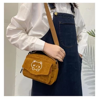 B-488🔥กระเป๋าสำหรับผู้หญิง กระเป๋าสะพายข้าง แฟชั่นมาใหม่ ผ้าลูกฟูก น่ารัก 4สี