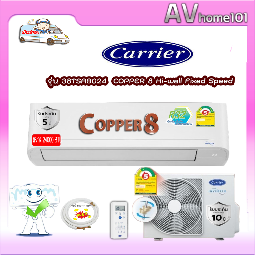 แอร์ 38TSAB024 / 42TSAB024 CARRIER COPPER 8 Hi-wall Fixed Speed
