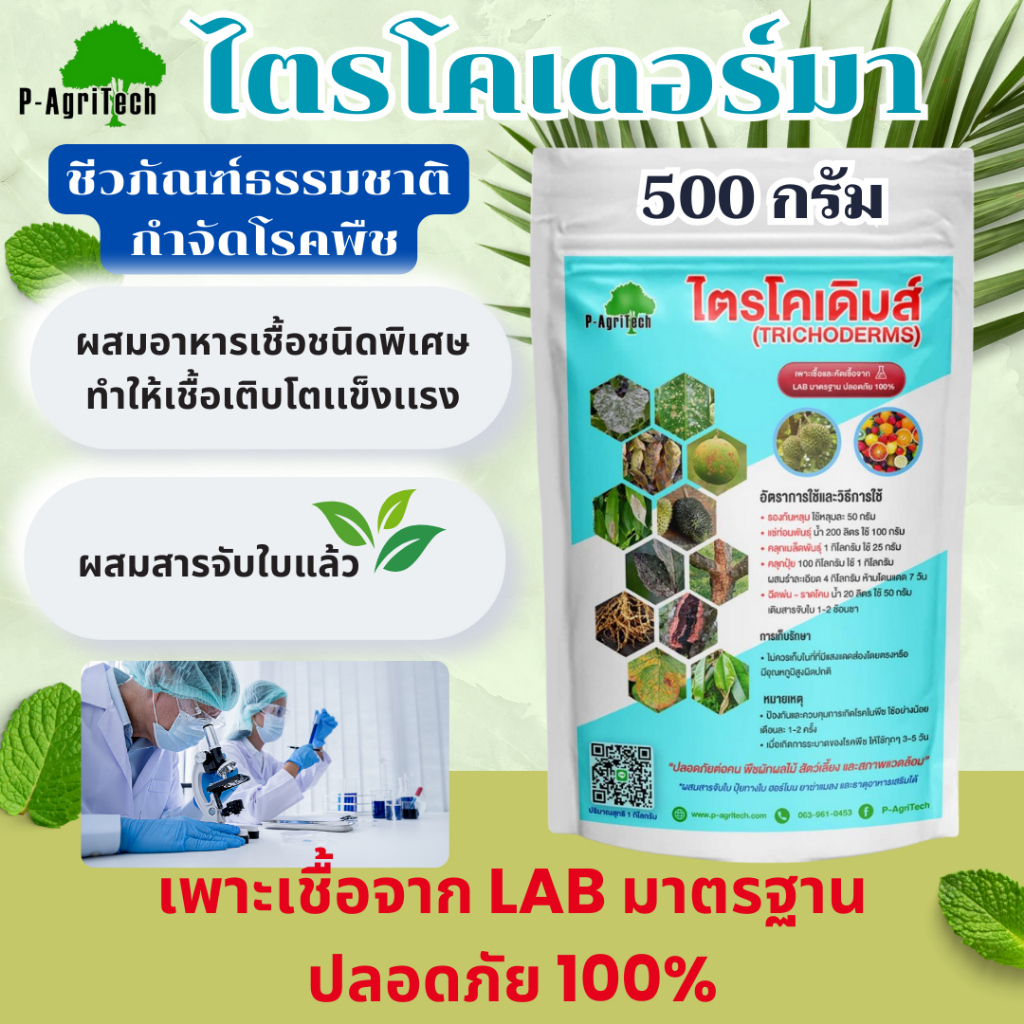ไตรโคเดอร์มา 500 กรัม กำจัดเชื้อรา ป้องกันรากเน่า โคนเน่า และโรคพืชต่างๆ เพาะเชื้อจากห้องแล็บ ปลอดภัย 100%