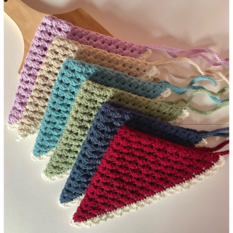 (พร้อมส่ง ) Handmade Bandana ผ้าโพกผมไหมพรม ผ้าโพกหัวไหมพรม