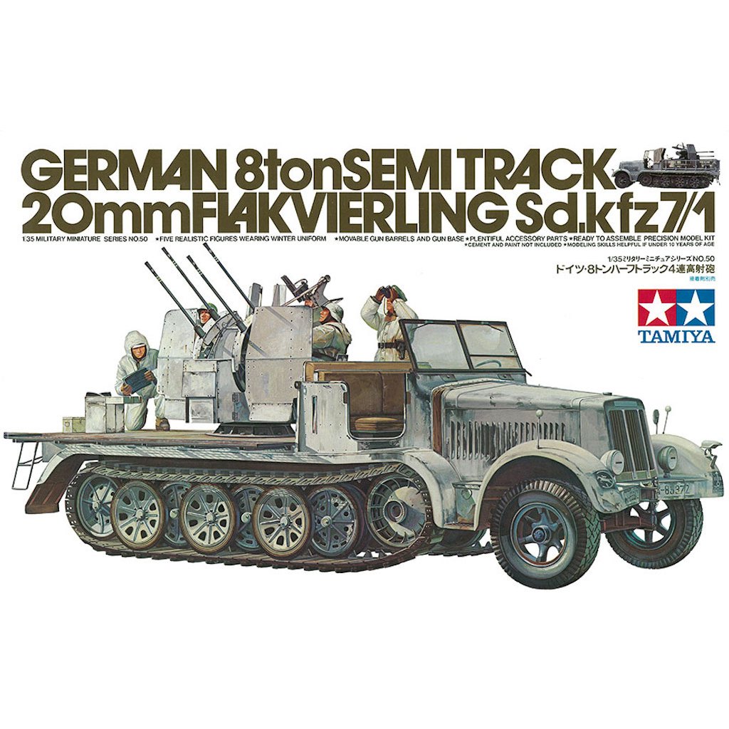 🏆 TAMIYA 35050 ชุดประกอบจำลองมาตราส่วน 1:35 GERMAN 8ton SEMI TRACK 20mm FLAKVIERLING sd.kfz. 7/1 สร้างทำสีเอง