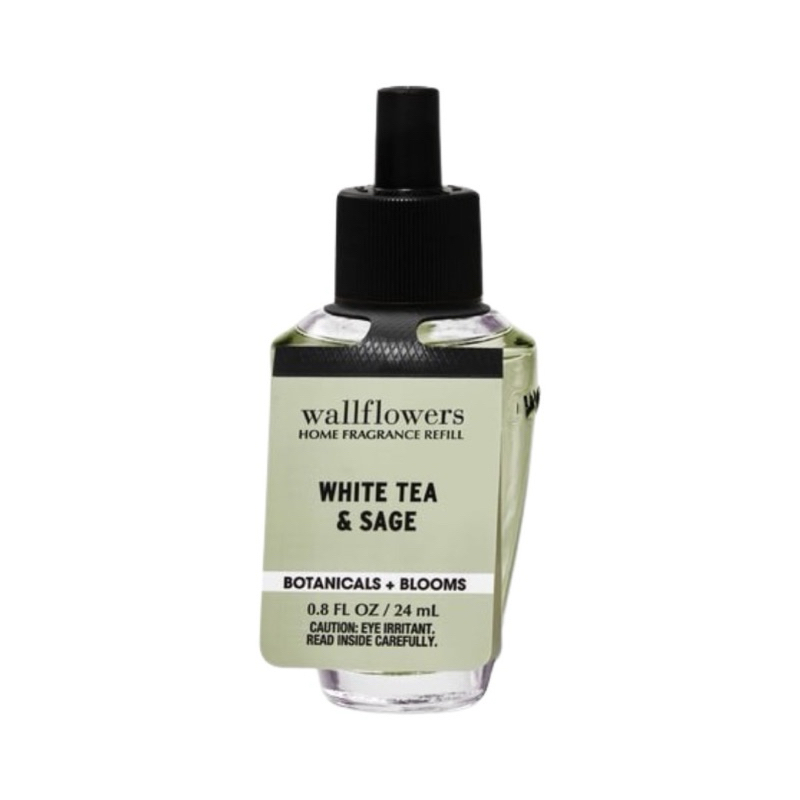 Bath&amp;BodyWorks WHITE TEA &amp; SAGE Wallflowers Fragrance Refill 24mlรีฟิบน้ำหอมปลั๊กกลิ่นชาขาวและเสจ24มล.