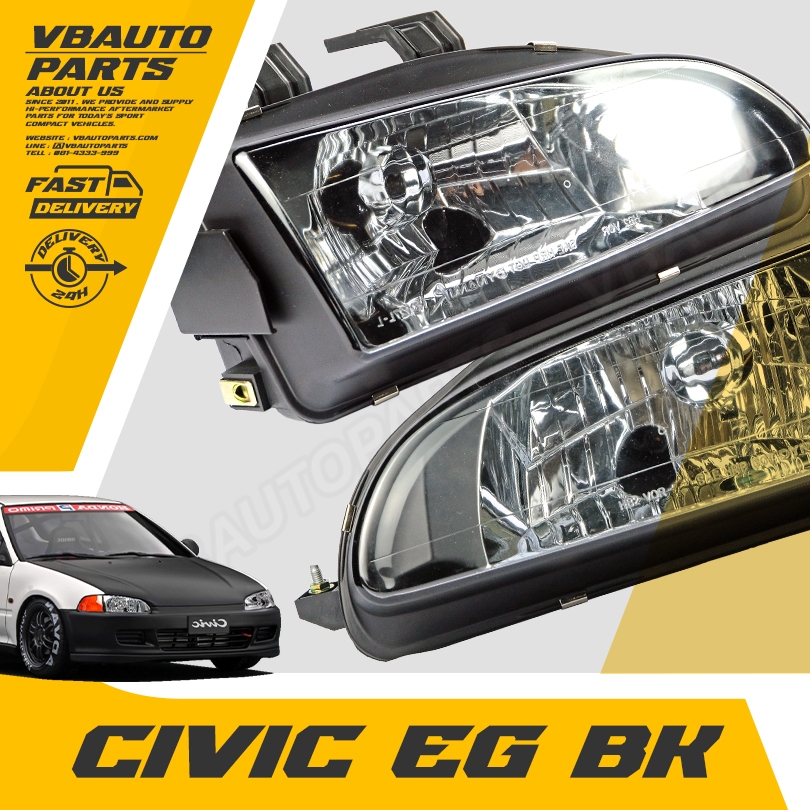 โคมไฟหน้าตาเพชร Civic EG 3-4 ประตู (โคมดำ) #ราคาต่อคู่