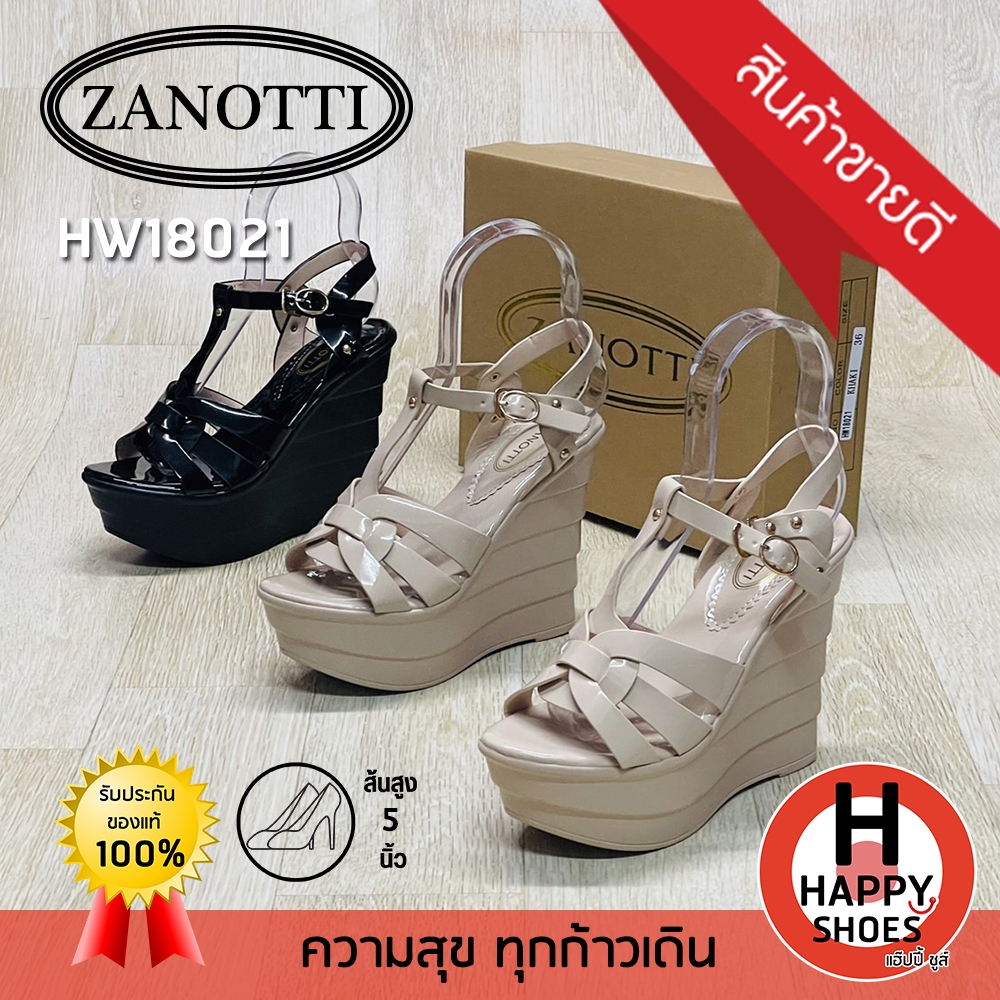 [🥇ของแท้100%🚛ส่งด่วน👠ส้น 5 นิ้ว] ZANOTTI รองเท้าส้นสูง รองเท้ารัดส้น รองเท้าส้นตึก รุ่น HW18021 หนังนุ่ม เบา ใส่สบายเท้า