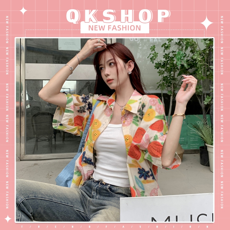 QKshop ฮิตฮอต เสื้อเชิ้ตแฟชั่นผู้หญิง มาในแบบสไตล์ฮาวาย ใส่เล่นน้ำ หรือไปทะเลก็สวยสับ มาใหม่วันนี้ ราคาดี รีบจองมาได้เล