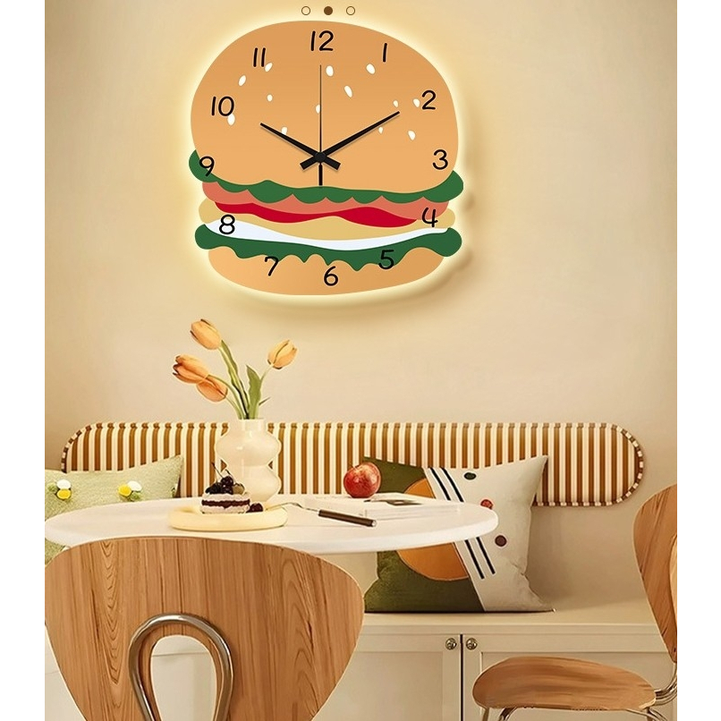 🍔น่ารักแฮมเบอร์เกอร์นาฬิกาแขวน การ์ตูนนาฬิกาของตกแต่งบ้าน