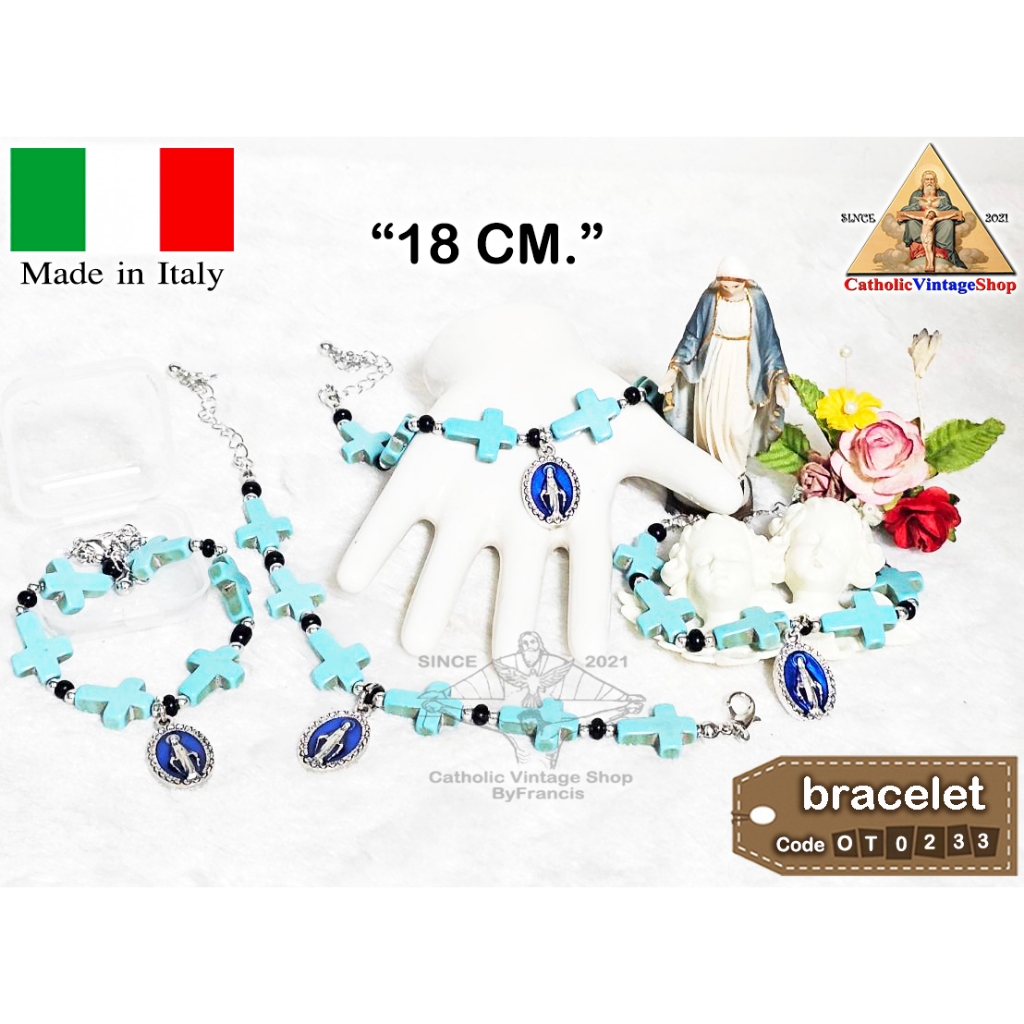 ข้อมือ กางเขนPVC เหรียญโลหะ แม่พระแห่งเหรียญอัศจรรย์ คาทอลิก Catholic คริสต์ bracelet #OT0233