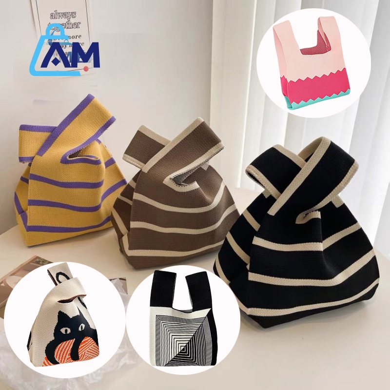 AmBag ✿ กระเป๋าไหมพรม ผ้าทอแน่นๆ ไม่ย้วย ใช้มือ หรือเป็นพร๊อบถ่ายรูป เกร๋ๆ ไม่ซ้ำใคร มีให้เลือกหลายลาย