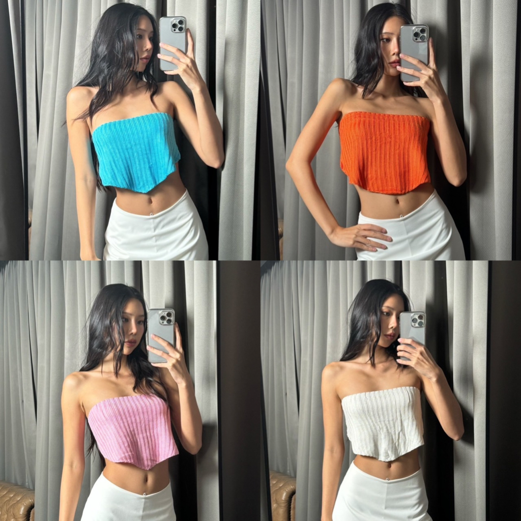 Atipashop - TUBE V KNIT เสื้อเกาะอก ผ้าไหมพรม มีหลายสี