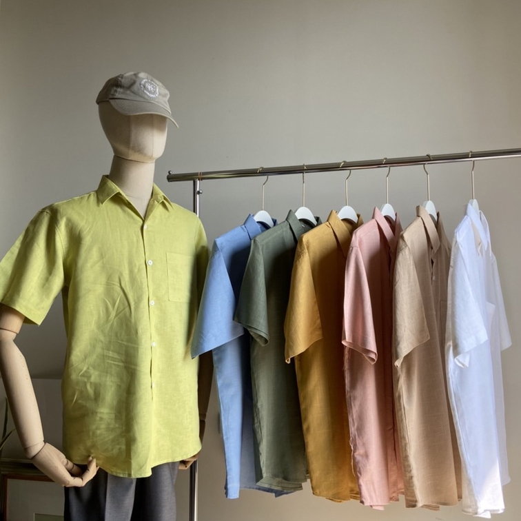 เสื้อเชิ้ตคอปกแขนสั้น ผู้ชาย ผ้า Linen 100% - K.SHIRTITEM