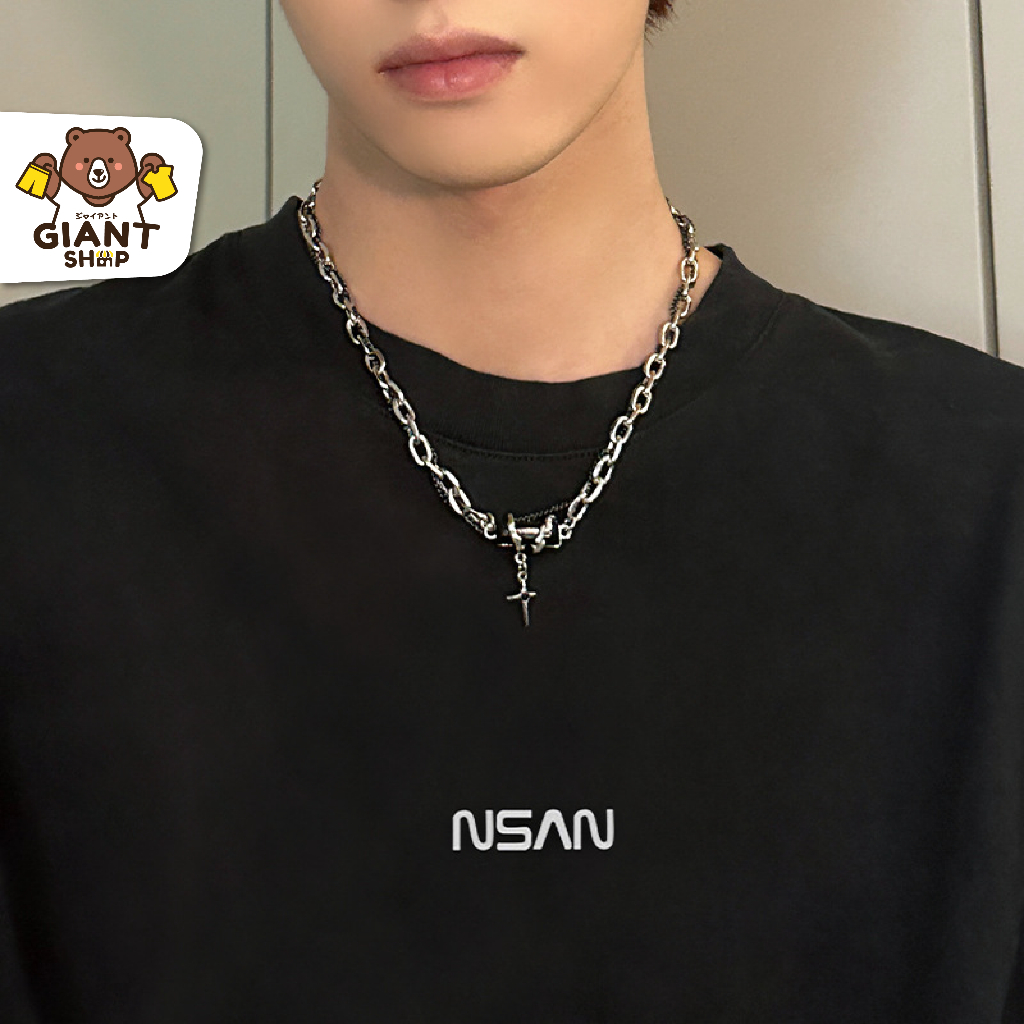 GIANTSHOP สร้อยคอโซ่ มุกดำมีจี้ สไตล์ฮิปฮอป (F-639)