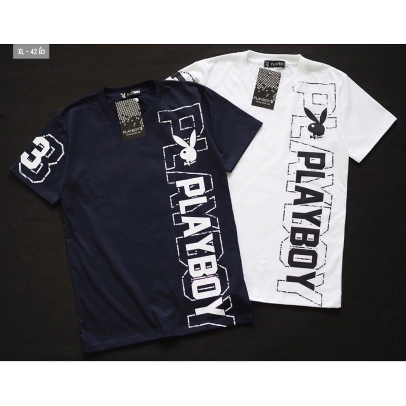 พร้อมส่ง✔️เสื้อเพลบอย งานสกรีนข้าง ผ้าคอตตอนเนื้อดี ทรงตรง คอกลม สีพื้น แขนสั้น