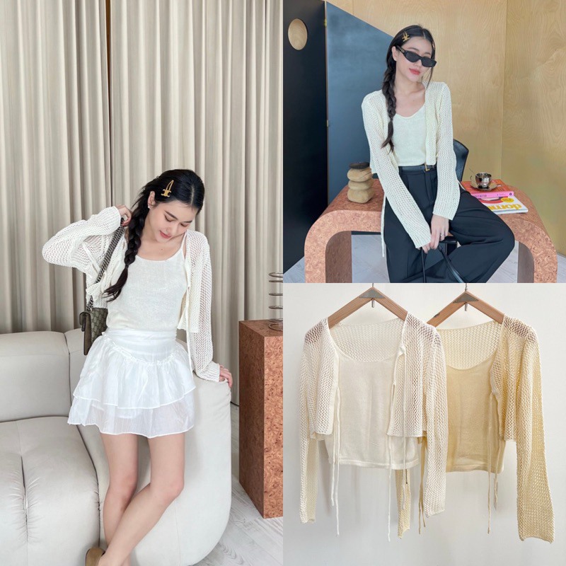 ส่งด่วน 🛵 Glam set 2 pcs. 🍞 เสื้อไหมพรมตาข่าย พร้อมเสื้อสายเดี่ยว ที่ร้อนนี้ต้องมี