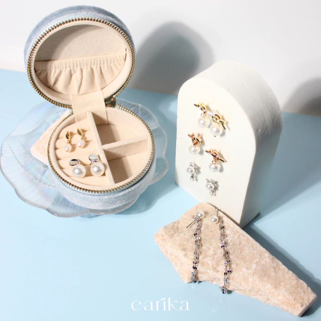 earika.earrings - pearl dangle collection รวมต่างหูห้อยไข่มุกก้านเงินแท้ชุบทองคำขาว/ทอง ผิวแพ้ง่ายใส่ได้
