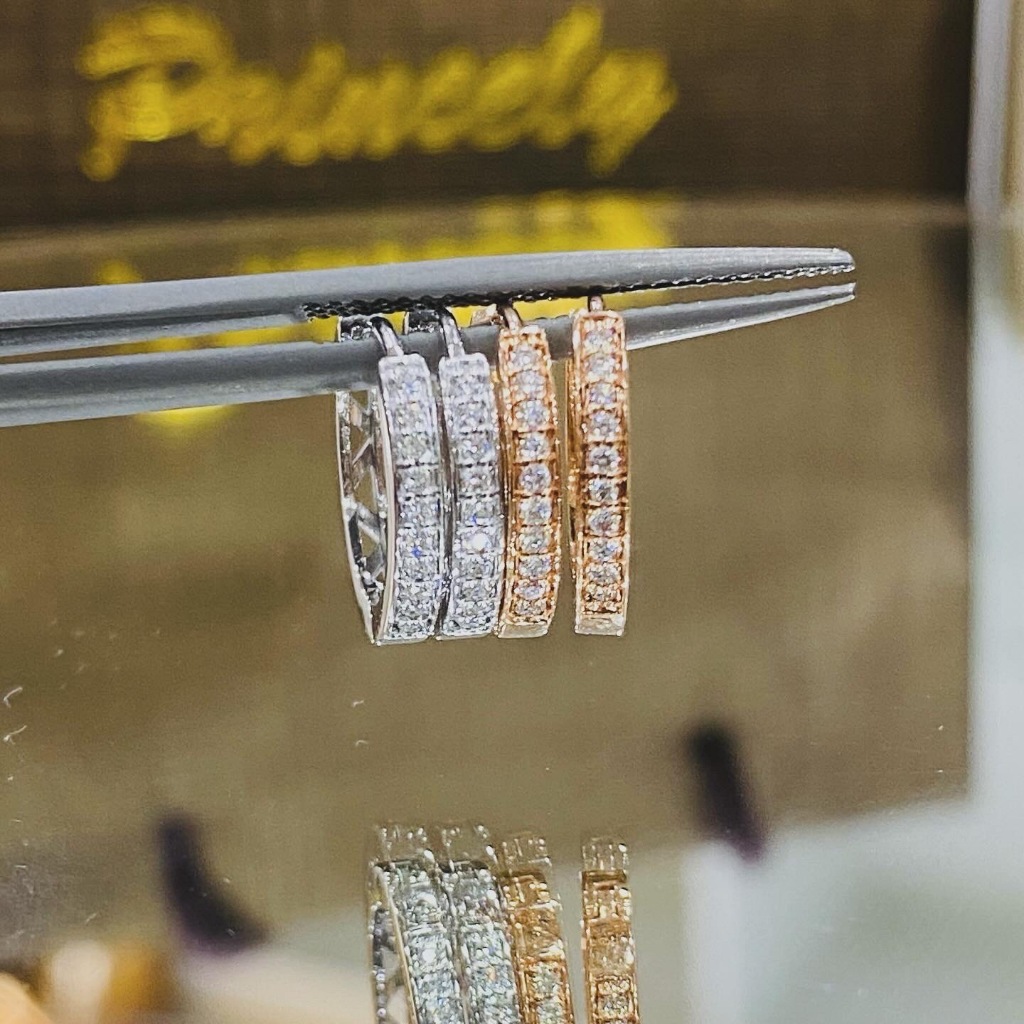 Princelyต่างหูเพชรแท้Mini Diamond Huggies Earrings0.09ct 18kGold