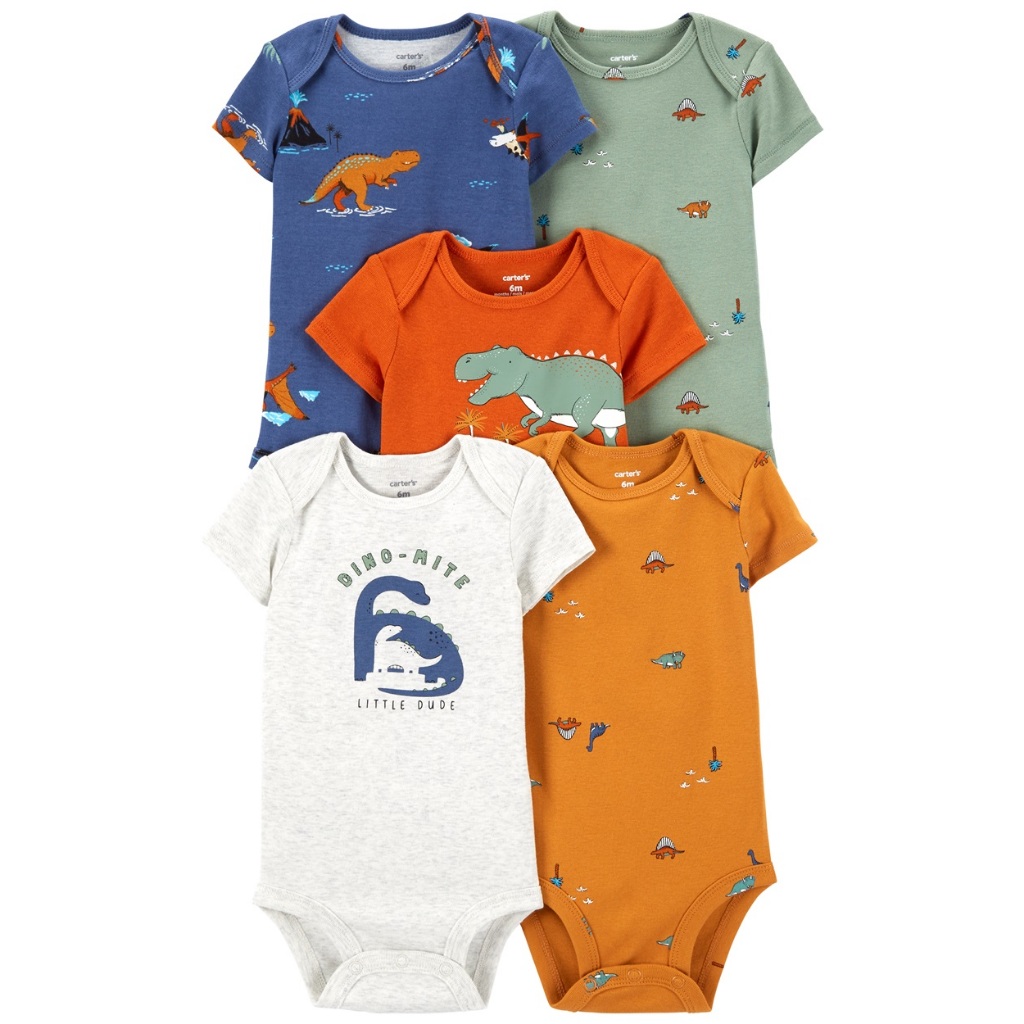 CARTER 5PK BS RED NAVY DINOSAUR L12 ‘คาร์เตอร์ชุดเซทบอดี้สูทแขนสั้น5 ชิ้น ลายไดโนเสาร์ ราคา ถูกที่สุด ดีลบีเคเค แกลเลอรีภาพที่ 2