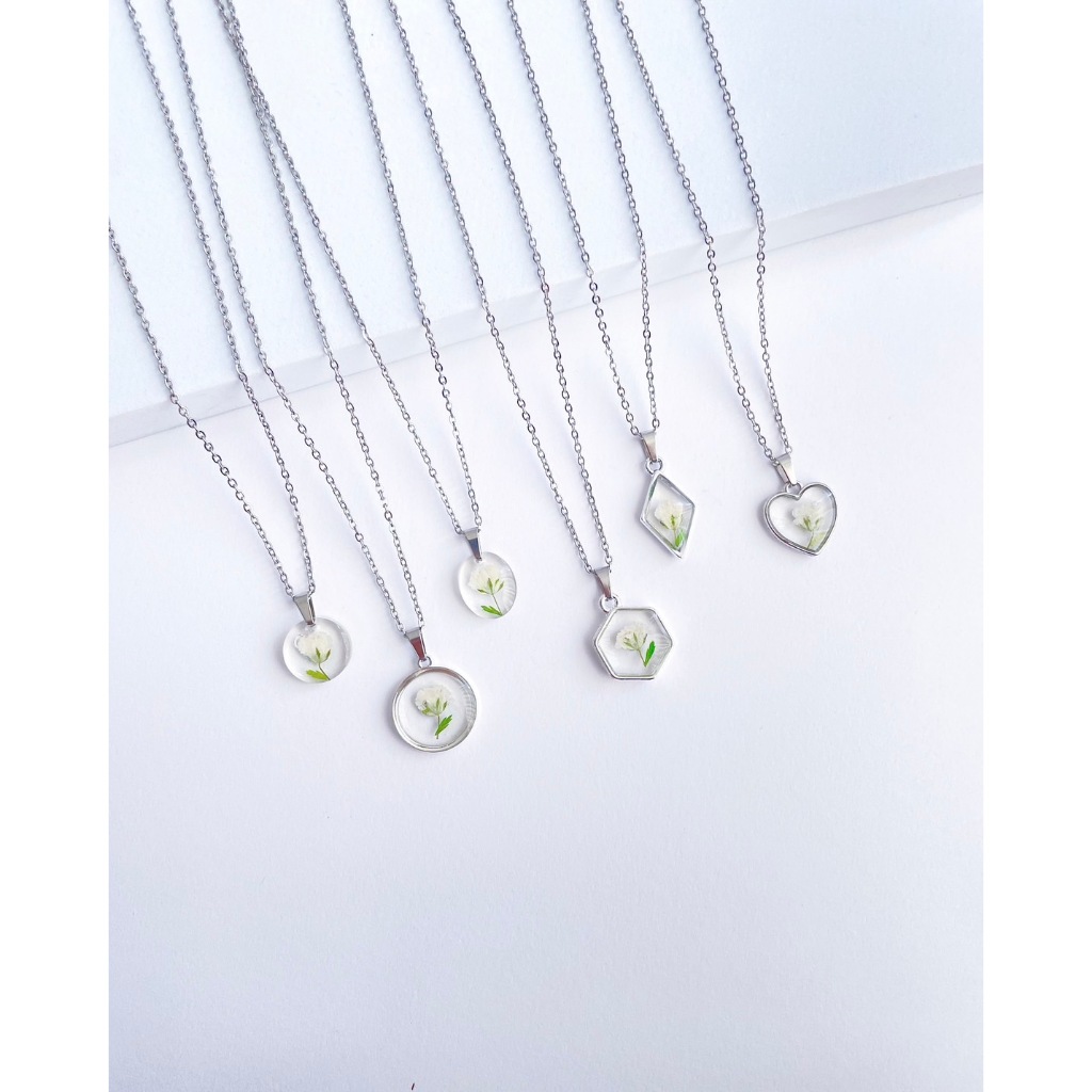 YAMON สร้อยคอดอกยิปโซ Gypso สร้อยคอสแตนเลส จี้ดอกไม้จริง