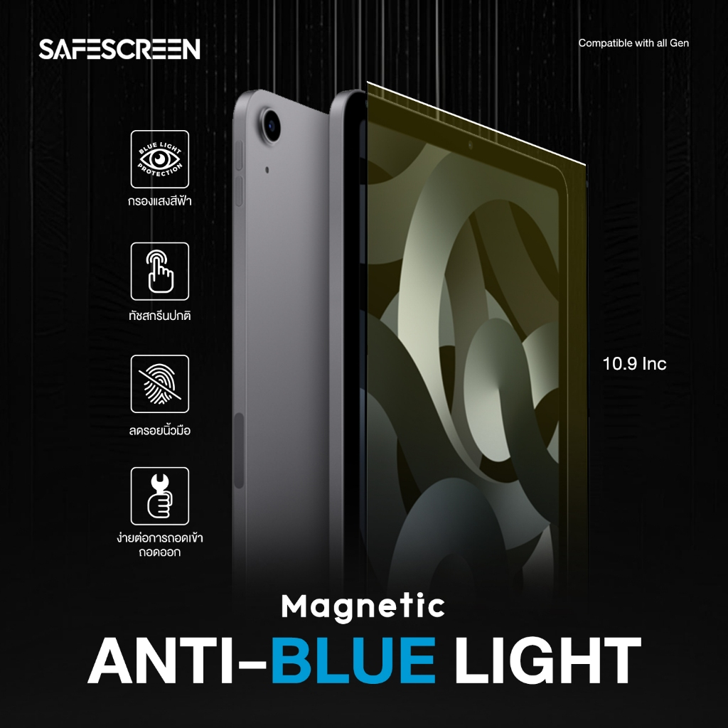 ฟิล์มป้องกันแสงสีฟ้า แบบแม่เหล็ก สำหรับ iPad Pro 11 & iPad Air (Gen 5 & 4) (Anti-Blue Light screen)