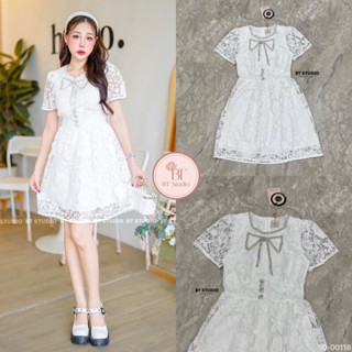BT 10-00118 เดรสสั้นแต่งลูกไม้แต่งแถบเพชร น่ารักกรุบกริบนุบน…