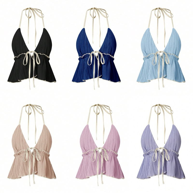 พร้อมส่ง เสื้อคล้องคอผูกหน้า ไซส์ใหญ่สาวอวบ อก38-40นิ้ว