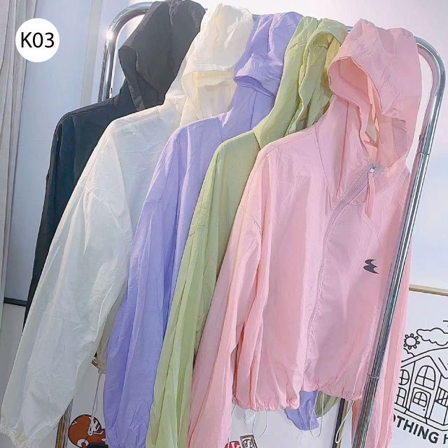 K03-เสื้อคลุมผ้าร่ม กันลมแดด  เสื้อผ้าผู้หญิง แขนยาวมีฮู้ด  เสื้อใส่เล่นสงกรานต์