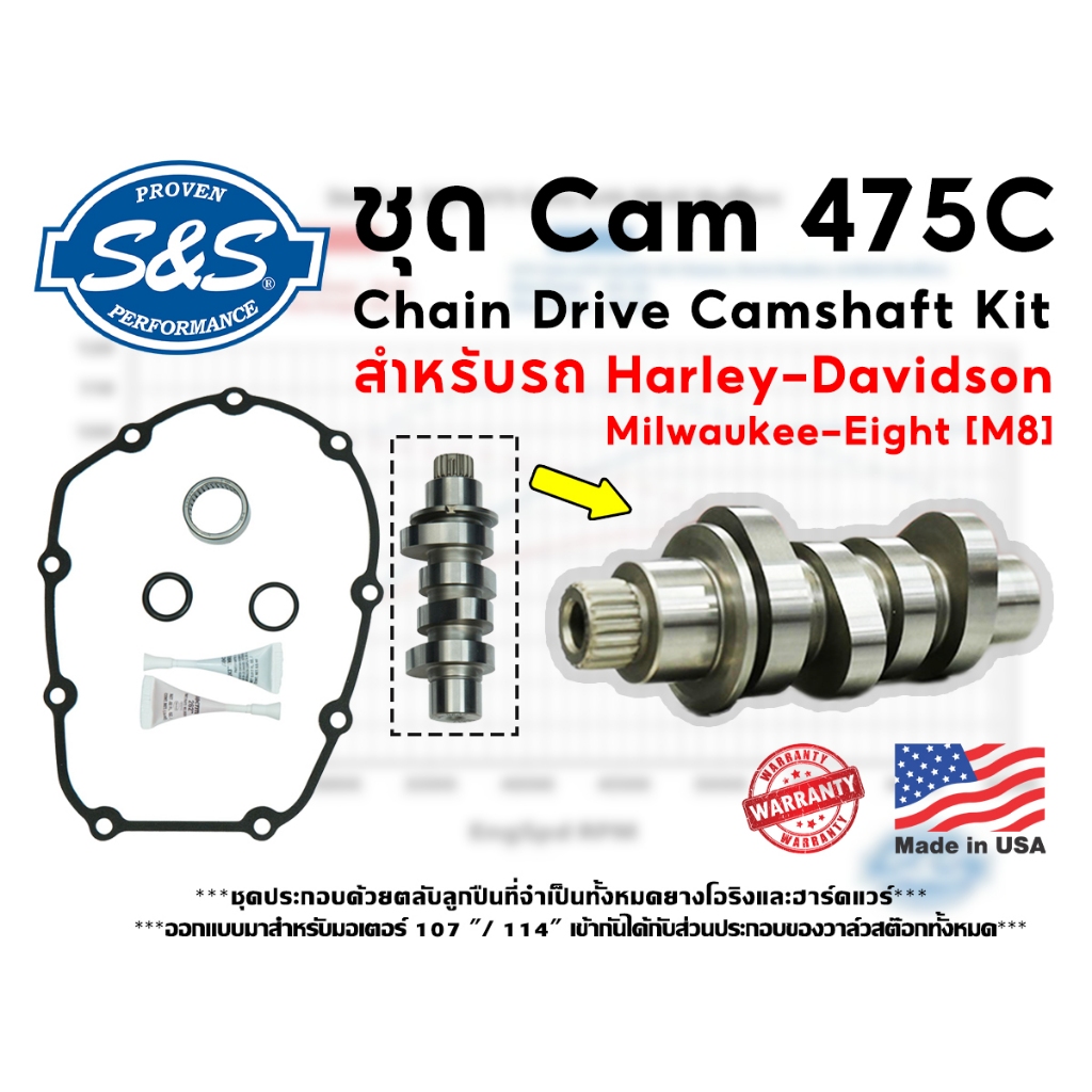 **ฟรีค่าจัดส่ง**  ชุดแคม S&S 475C (Chain Drive Camshaft Kit)