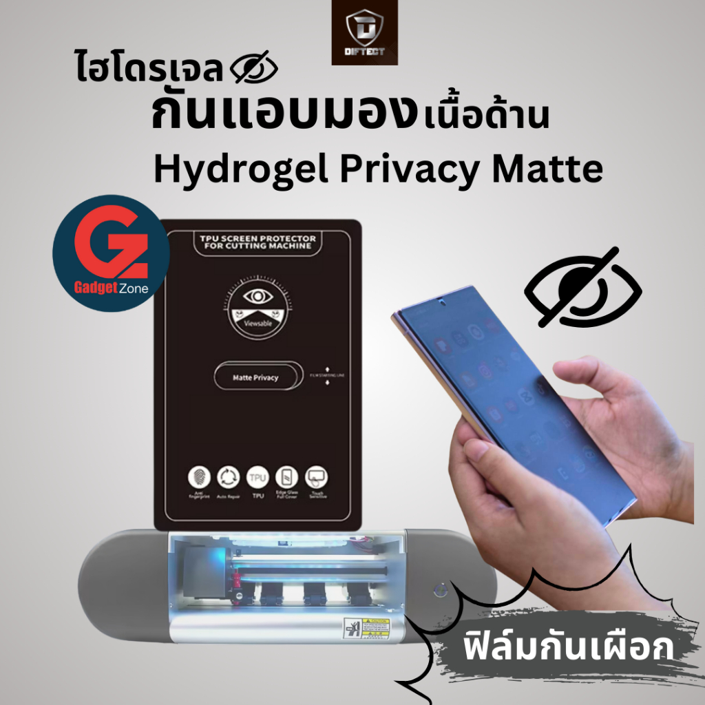 ฟิล์มกันเผือก Privacy Matte Hydrogel สามารถสั่งตัดได้สำหรับมือถือทุกรุ่น ฟิล์มกันแอบมองด้านข้างผิวด้าน