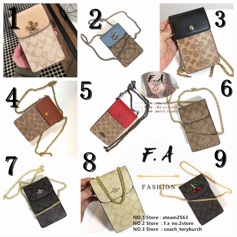 F.A ว่าแท้100% กระเป๋าโทรศัพท์มือถือ cross-body badge chain ใหม่ของ COACH สามารถใส่ IPHONE 39955 72996 73486 76357