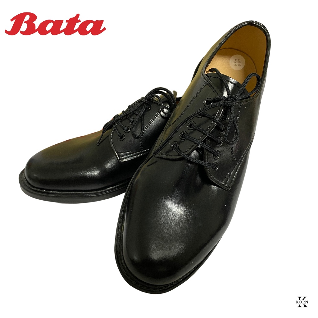 Bata รองเท้าคัทชูผู้ชาย รองเท้านักศึกษา แบบผูกเชือก หนังเทียม สีดำ (821-6780)
