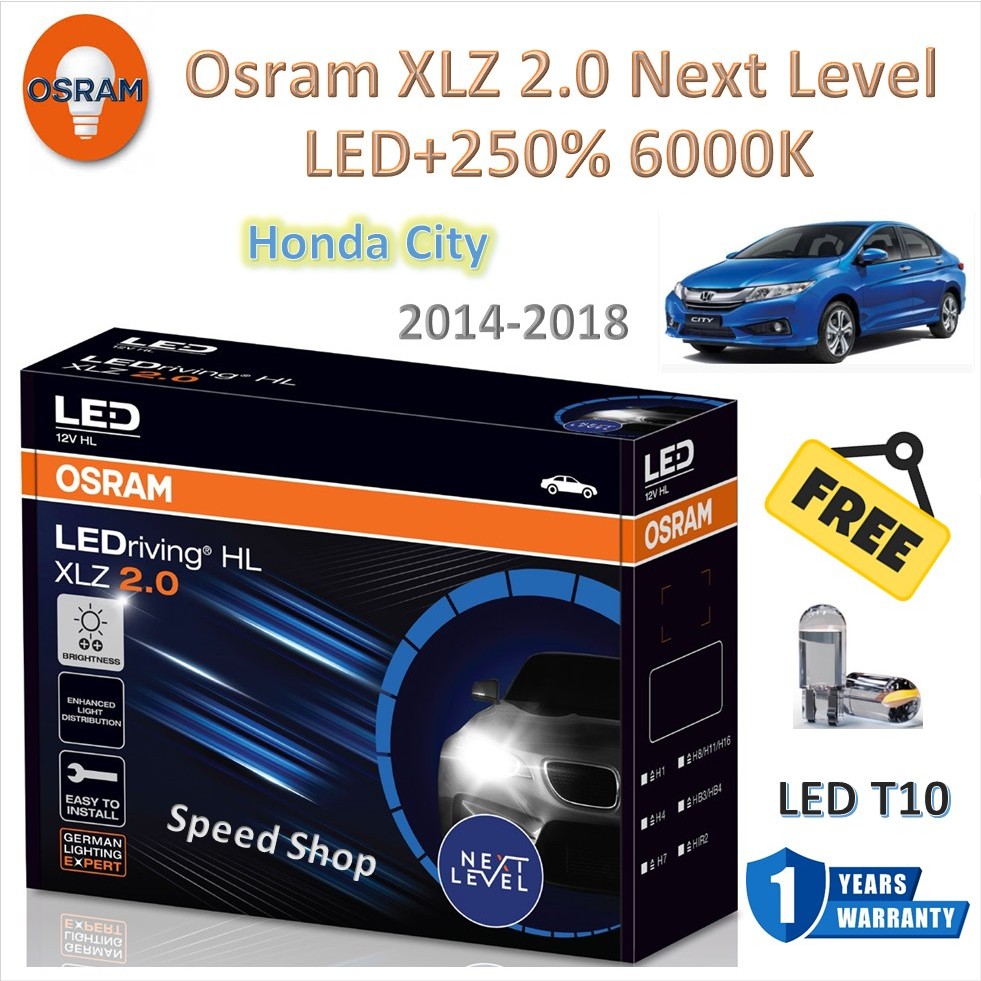 Osram หลอดไฟหน้า รถยนต์ XLZ 2.0 Next Level LED+250% 6000K Honda City 2014 - 2018 แถมฟรี LED T10 รับประกัน 1 ปี