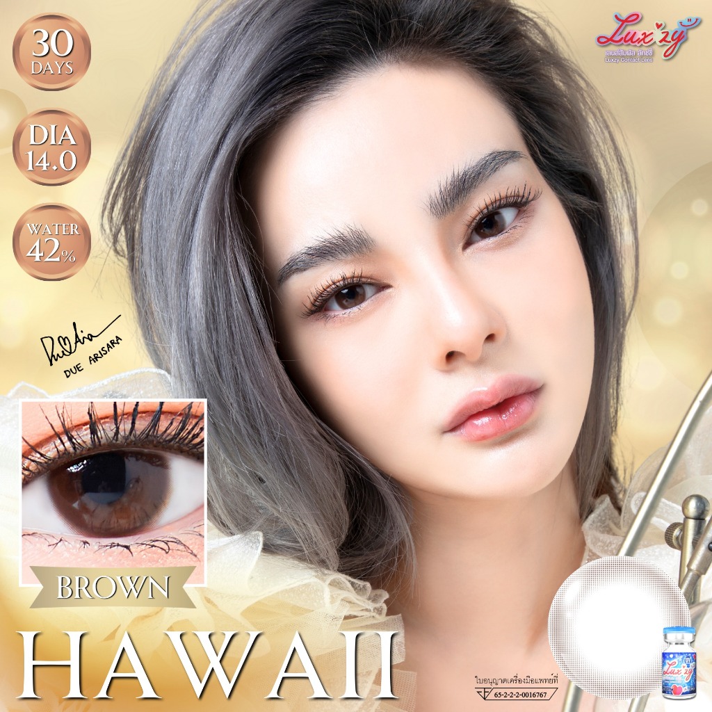 คอนแทคเลนส์ Hawaii Brown (Luxzylens) ขนาดมินิ ขายดี