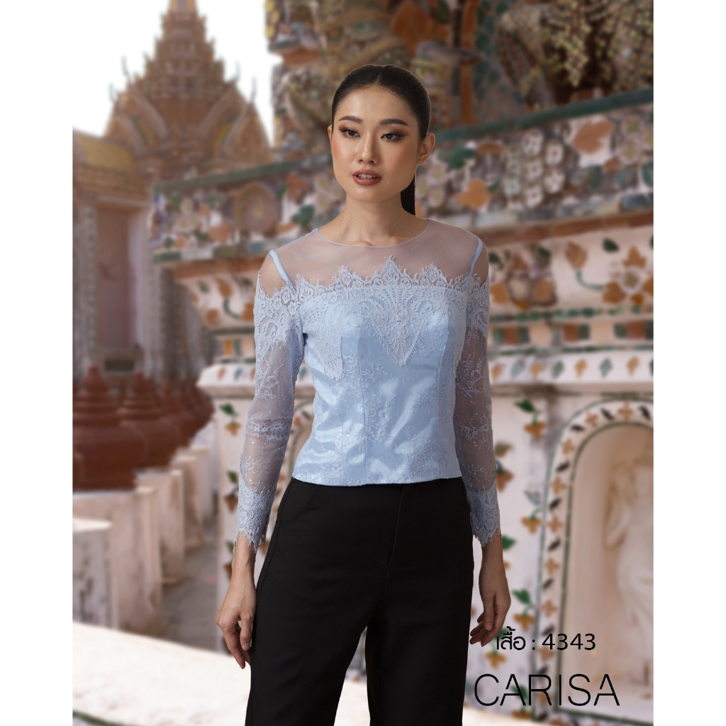 [4343] เสื้อลูกไม้พรีเมี่ยม แขนยาว ลูกไม้เซาะช่อ คอปาด ผ้าลูกไม้ติดกลิตเตอร์ ซิปด้านหลัง ราคา ถูกที่สุด ดีลบีเคเค แกลเลอรีภาพที่ 9
