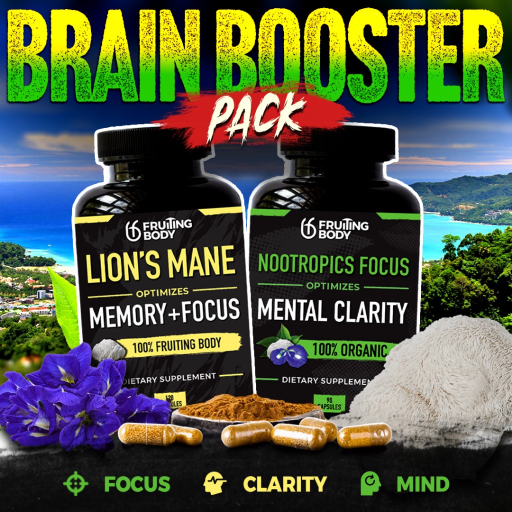 🧠🍄Mushroom Brain-Booster Combo🏷️ Value Pack x2 Bottles 🔥🍄แคปซูลเห็ดหัวลิง Lion's Mane  + Nootropics