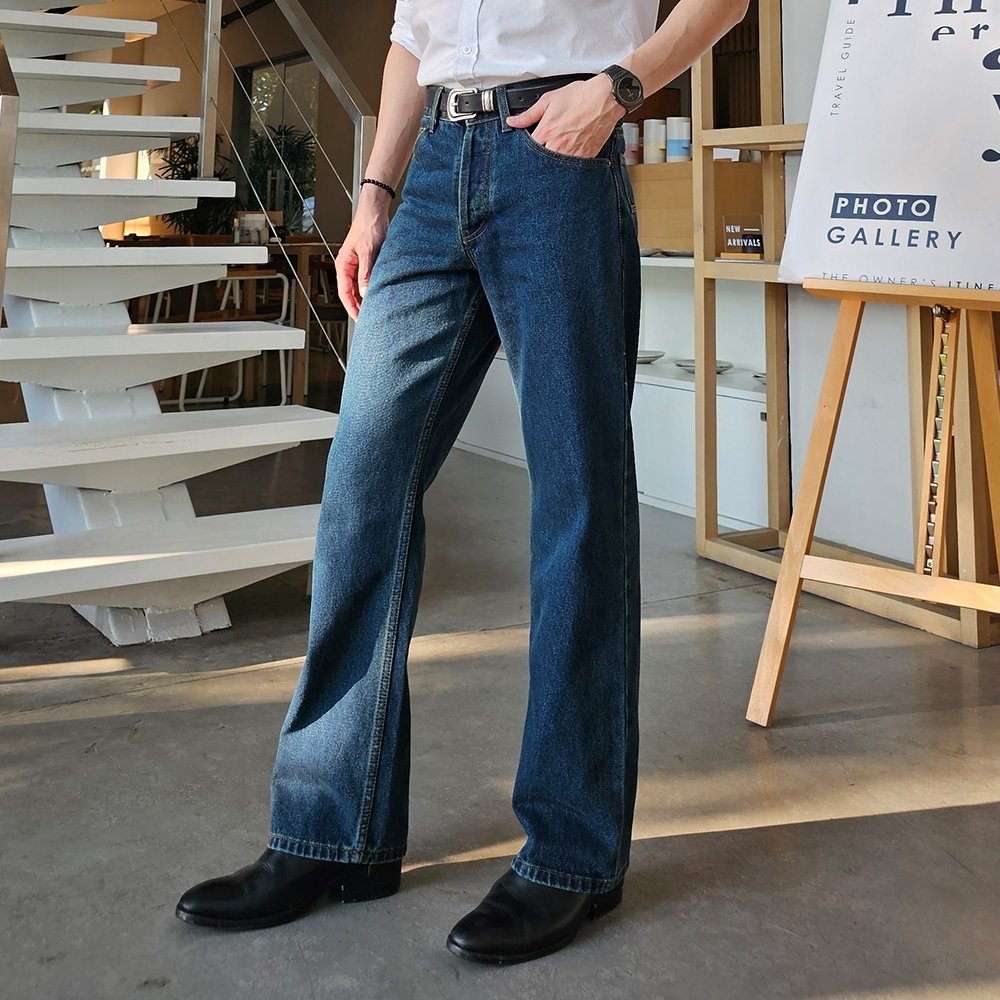 Golden Zebra Jeans กางเกงยีนส์ชายแฟชั่นขากระบอกใหญ่สีสนิมเขียว #209GR