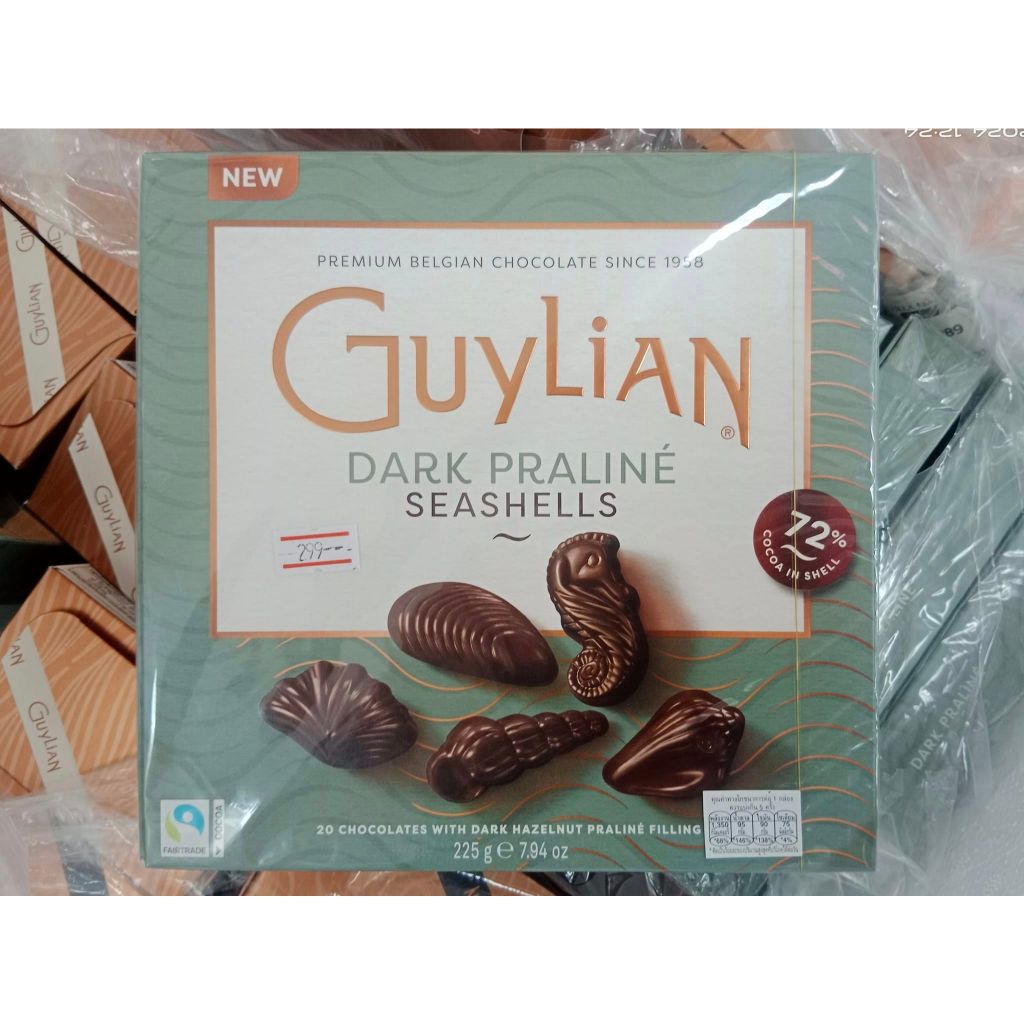 GUYLIAN Dark Praline 72% Cocoa Belgian Chocolate Seashells FLAT GIFT BOX 225g