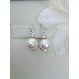 ต่างหูมุกแท้ทรงช้อนเพชร