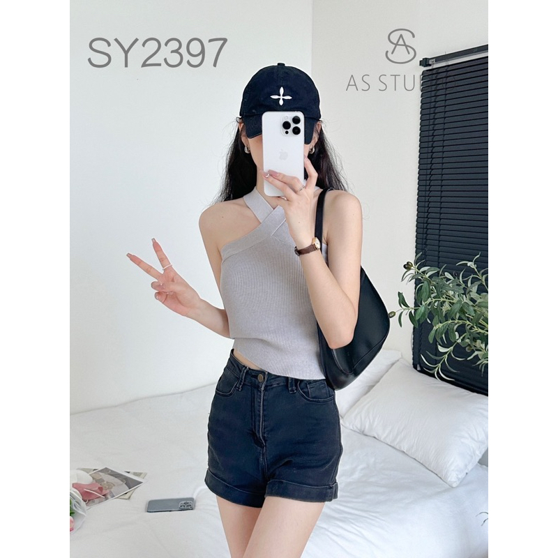 [ป้าย One K] เสื้อไหมพรมสายไขว้งานผ้าร่องยืดให้ตัวดีมากมาพร้อมกับสีพาสเทล