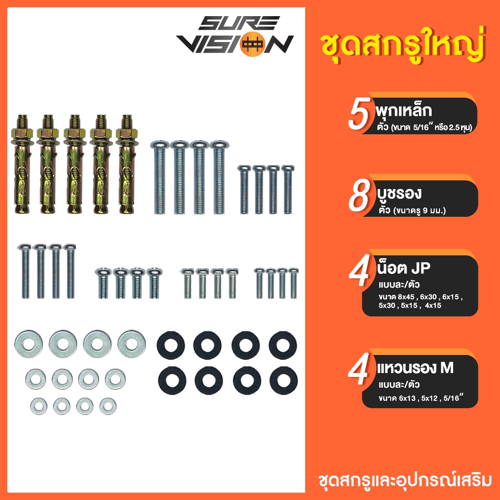 Sure Vision ชุดสกรูใหญ่ ชุดพุกและสกรูน็อตติดหลังทีวี