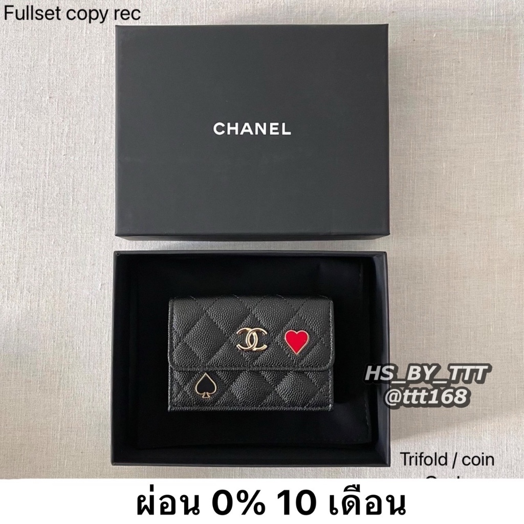 New Chanel trifold wallet  Code  แบบช่องใส่เหรียญนะคะ  Fullset copy rec ของแท้