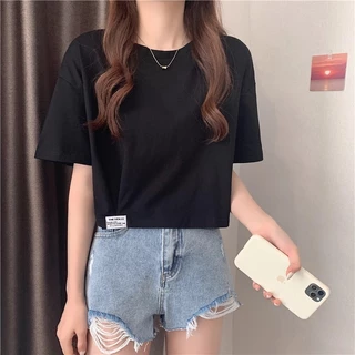เสื้อคลอปน่ารักๆ สีพื้น oversize เสื้อผ้าสาวอวบมินิมอลสไตล์เกาหลี เสื้อยืดสวยๆผู้หญิงกําลังฮิต คนอ้วนไซส์ใหญ่ M-2XL