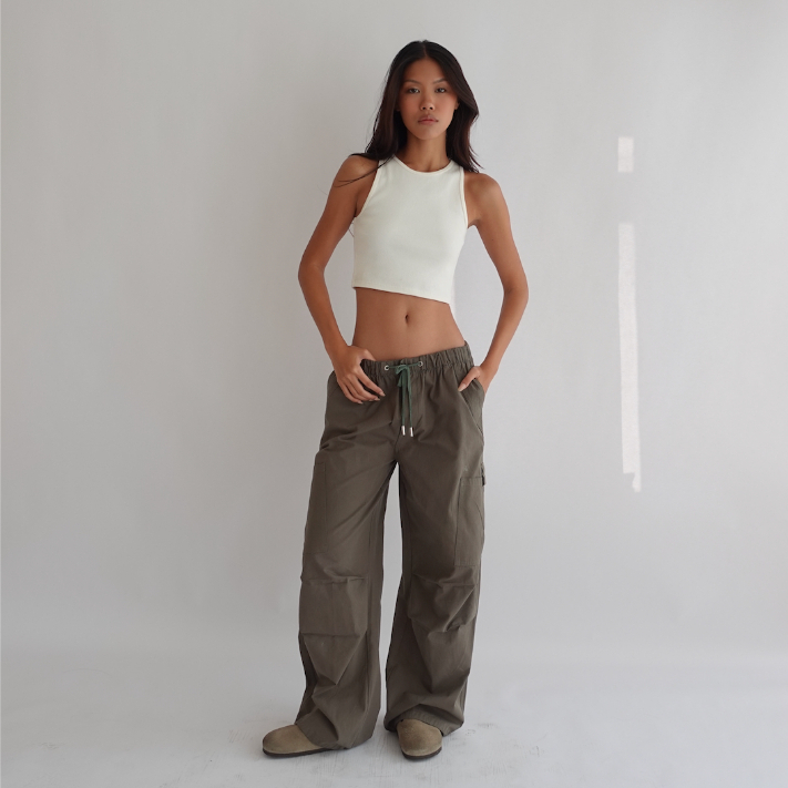 RUMON - Unisex Cargo pants กางเกงคาร์โก้ เอวขอบยางยืด