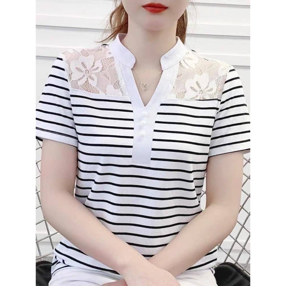 🔥Chanan☘️ เสื้อคอตตอน คอกลม แต่งลูกไม้สวยๆ ผ้านิ่มใส่สบาย ใส่ออกงาน ใส่เที่ยว เสื้อผ้าผู้ใหญ่ เสื้อสวย มี2สี รุ่นZP42