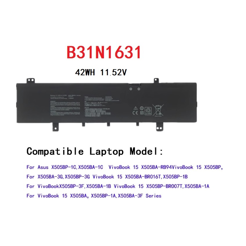 BATTERY ASUS ORG แบตเตอรี่ เอซุส "B31N1631" Asus X505ZA X505BA/BP F505ZA K505B A505Z x505 11.52V 42Wh 3653 ประกัน1ปี